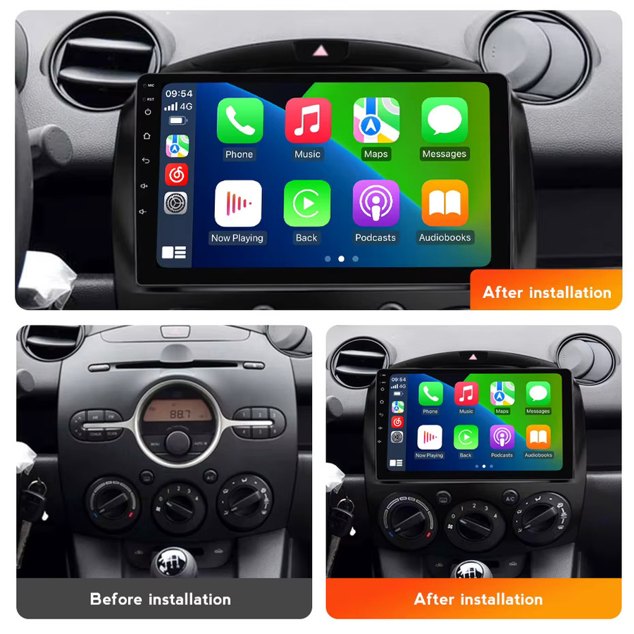 MEKEDE Autoradio für Mazda 2 2007 - 2014 mit IPS-Bildschirm, kabellosem CarPlay, Bluetooth, GPS und DSP Stereo System in Schwarz - Bild 2