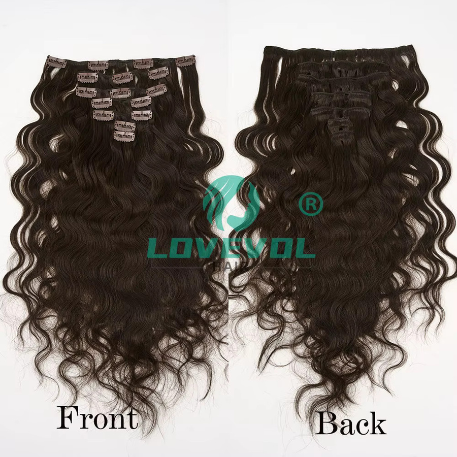 Lovevol Clip-in-Haarverlängerungen, Braune Natürliche Wellen, 100 % Echthaar, 7 Stück, 120 g - Bild 2