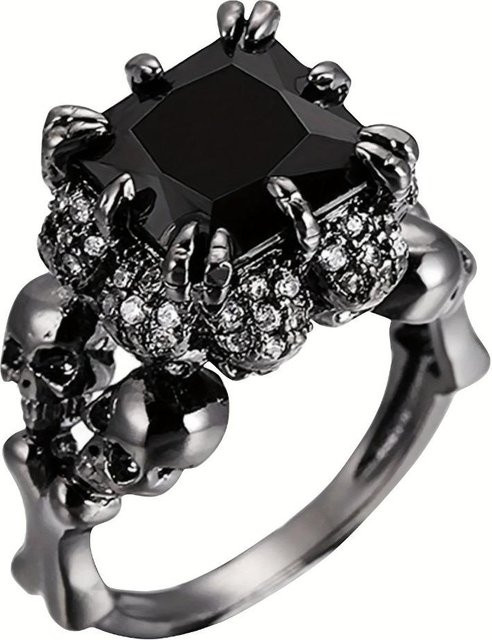Lucky Star Jewelry Totenkopfring, Kupfer, Schwarz, Zirkonia, Damen - Bild 1