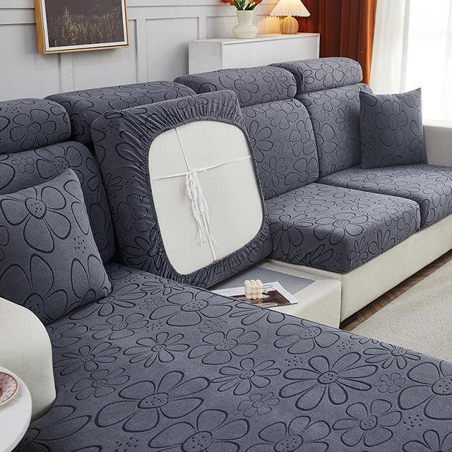BRHUIXUE Sonnenblume Jacquard Sofa Sitzkissenbezug elastisch in Dunkelgrau - Bild 1