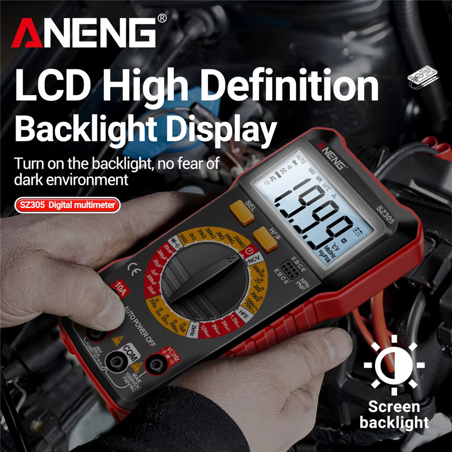ANENG SZ305 Digital Multimeter in Schwarz: Professioneller AC/DC Spannungs-Ammeter mit NCV Spannungsinduktion für Kondensator, hFE und Triode - Bild 2