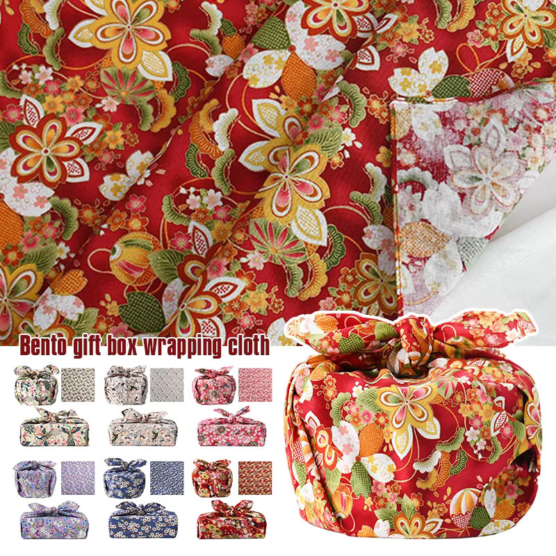 Japanisches Furoshiki Wickeltuch aus Baumwolle für Picknick und Geschenkverpackung, B/B: 70 x 70 cm, Mehrfarbig - Bild 3
