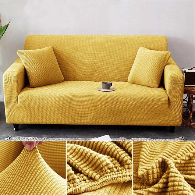 Super Six Elastischer Jacquard Sofabezug aus Polar Fleece für Ecksofas, Gelb, Breite: 135-175 cm - Bild 1