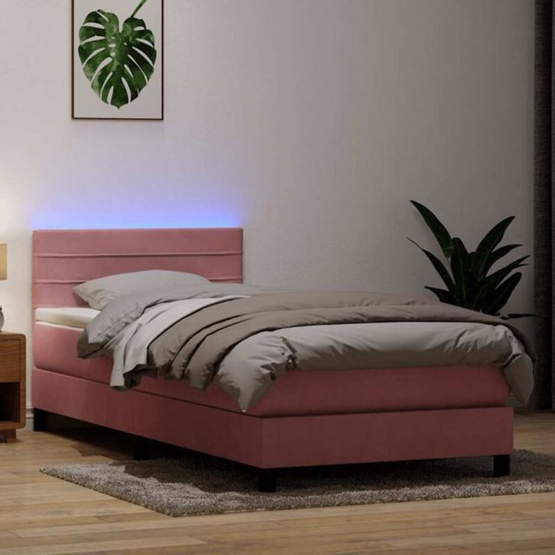 vidaxl Boxspringbett mit Matratze in Rosa und Weiß aus Samt, B/T/H: 90 x 210 x 78 cm - Bild 1