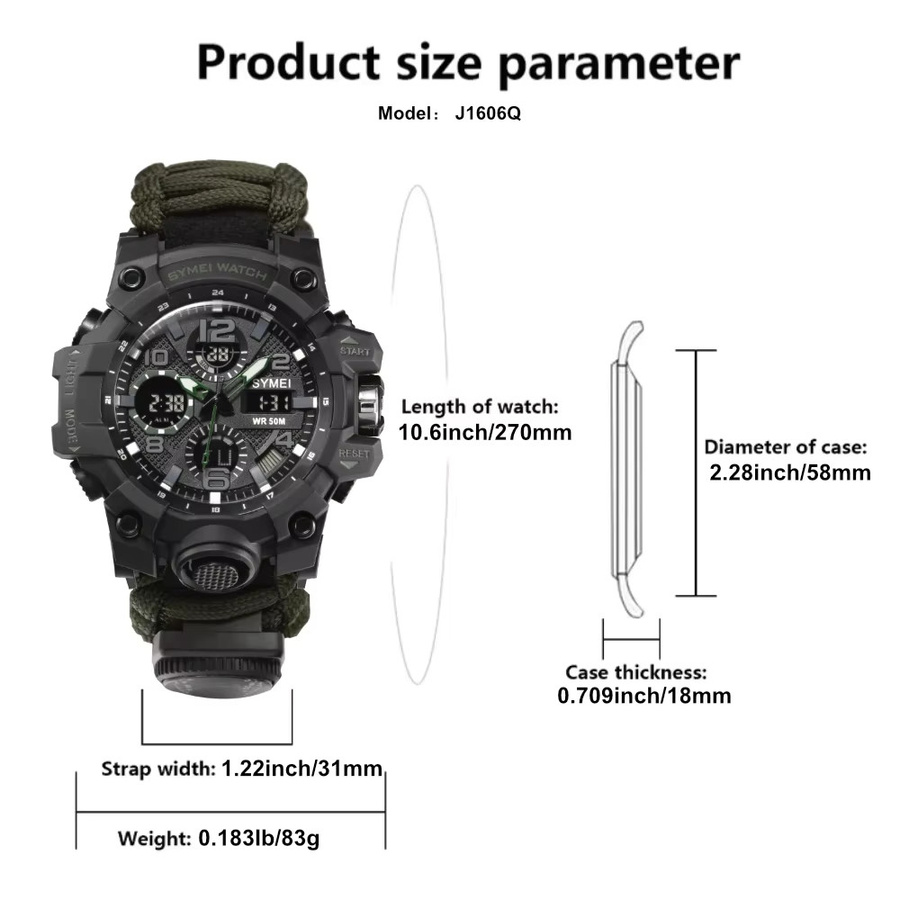 SHIYUNME Digitaluhr, Quarz, Kompass, Thermometer, Schwarz, Herren - Bild 4