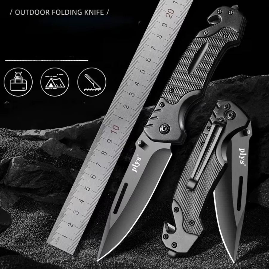 Multifunktionales Outdoor Klappmesser aus schwarzem Edelstahl für Camping und Haushalt - Bild 4