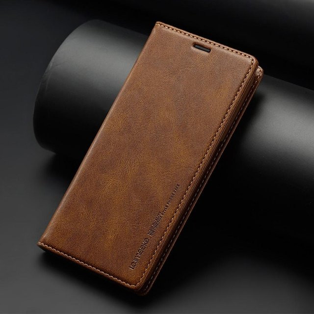 Lederhülle für Samsung Galaxy S23 S22 S21 S20 Ultra FE S10 S9 Plus A13 A53 A52S Flip Cover mit RFID-Schutz in Braun - Bild 1