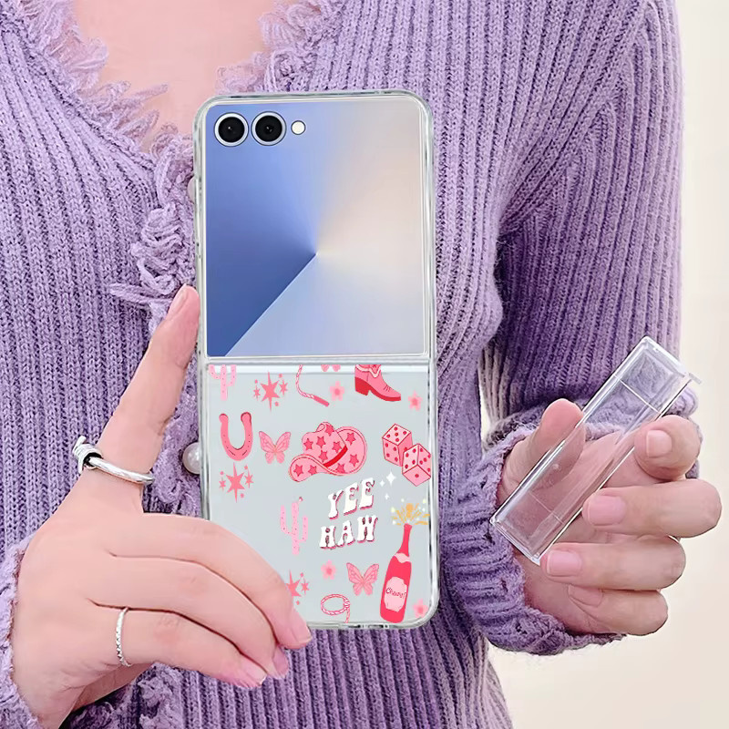 Transparente Handyhülle mit buntem Herz-Blumen-Design für Samsung Galaxy Z Flip 7, Flip 6, Flip 5, Flip 4, Flip 3 5G aus hartem PC-Material - Bild 4