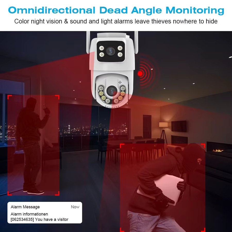 DDBROUGEN 4K 8MP PTZ WiFi Überwachungskamera mit Dual Screen und Farb-Nachtsicht für Outdoor Sicherheit, ICSEE App, Weiß - Bild 5