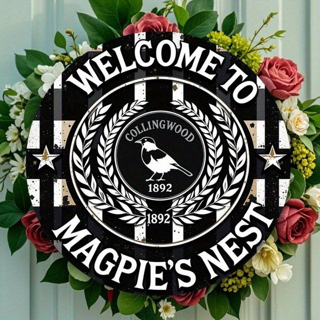 Collingwood Magpies Vintage-Metallschild Welcome to Nest in Schwarz-Weiß, B/B/H: 20,3 x 20,3 x 20,3 cm - Bild 1
