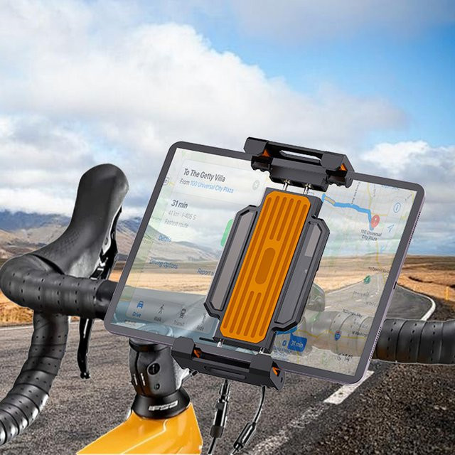 Homhu Tablet und Handy Halterung für Laufband und Fahrrad mit 360 Grad Rotation, verstellbarer Clip in Schwarz oder Orange - Bild 1