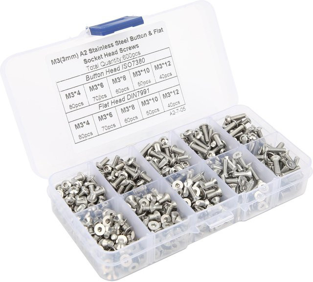 600 Stück Sechskantschrauben-Set aus Edelstahl A2-70 in Silber mit Senkkopf und Linsenkopf von Painter - Bild 1