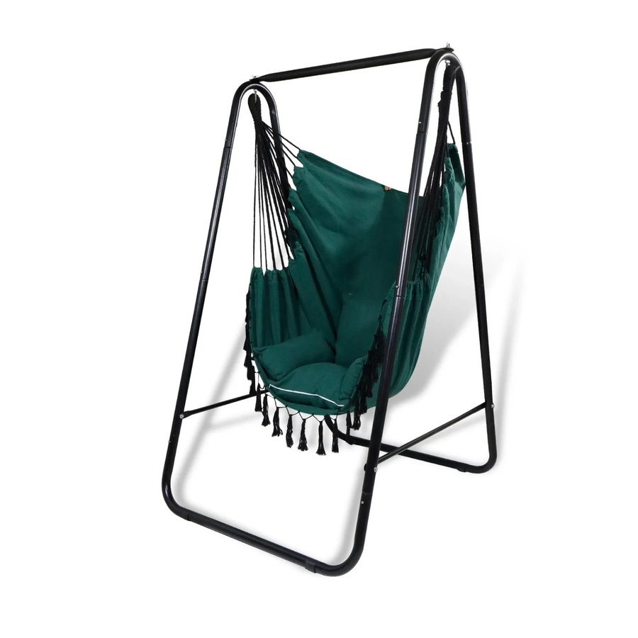 CCLIFE Hängesessel mit Gestell und Kissen in Grün, Boho Egg Hängeschaukel für Indoor und Outdoor, Belastbarkeit bis 100 kg - Bild 2