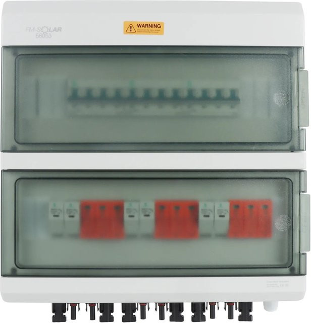 FM-SOLAR DC-Anschlussbox mit Leitungstrennschalter MCB, T1+T2 Überspannungsschutz, 3/3, 1000V Generatoranschlusskasten, Farbe: Weiß, B/T/H: 42,0 x 38,0 x 11,0 cm - Bild 1