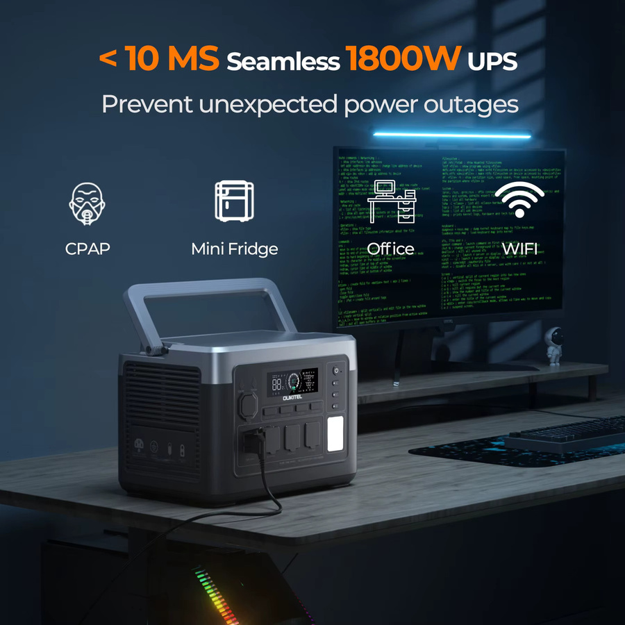 OUKITEL P1000E Plus Tragbares Kraftwerk in Grau mit 1800 W Ausgangsleistung und 1024 Wh LiFePO4 Kapazität für Outdoor, Camping und Backup Power - Bild 2