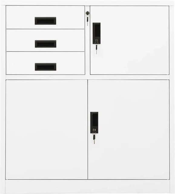 vidaXL Büroschrank aus Stahl in Weiß mit Türen, Schubladen und Schloss, B/T/H: 90 x 40 x 102 cm - Bild 1