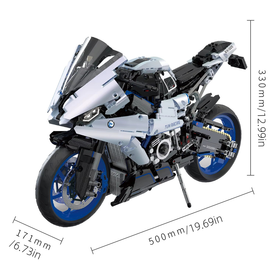 FUNXINEE Technischer Silberner Motorrad-Baustein, Motorrad-Modell-Set, 1988 Teile - Bild 2