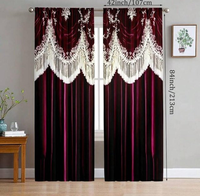2er-Set Trendy Accessorie Vorhänge mit floralem Blumenmuster in Hellblau und Lila, halbtransparent, B: 35 cm, H: 120 cm - Bild 1
