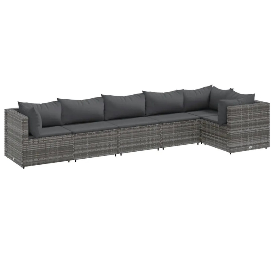 vidaXL 6-tlg Garten-Lounge-Set L-Form aus grauem Poly-Rattan mit UV-beständigen Kissen und pulverbeschichtetem Stahlgestell - Bild 2