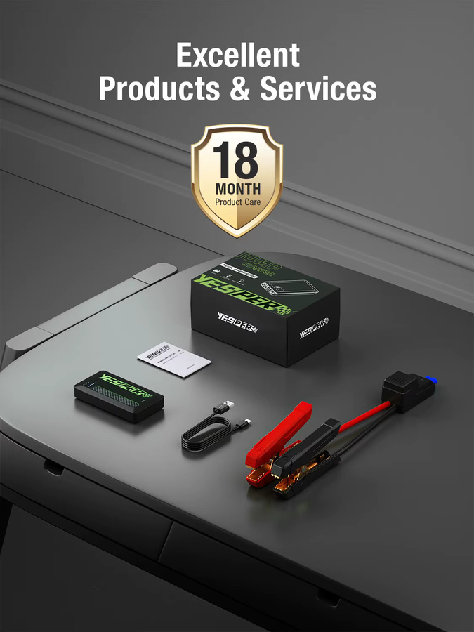 YESPER Tragbarer Auto-Starthilfe-Booster 1500A Spitzenstrom, 12V Batterie-Booster Powerbank mit USB-C, Schwarz, Starthilfegerät für Motorrad, SUV, LKW (7L Benzin / 5.5L Diesel) - Bild 7