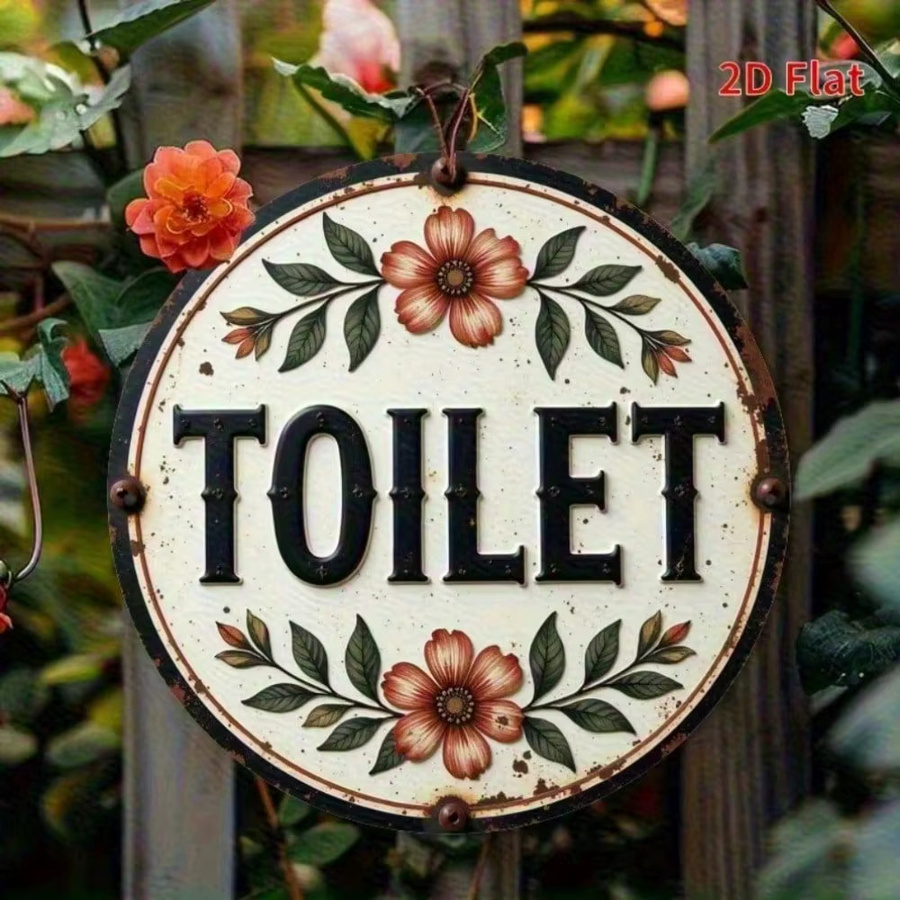 CIFBUY Retro Vintage Badezimmer-Wandschild aus Metall mit floralem Design in Multicolour, Durchmesser: 20 cm - Bild 3