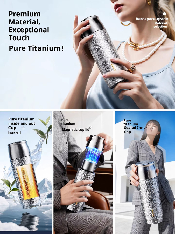 Gianxi Isolierte Titan Tasse mit Tee-Wasser-Trennsystem, Silber, 430 ml - Bild 4