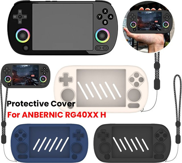 Stoßfeste Silikonhülle für ANBERNIC RG40XX H in Schwarz mit Trageband und Retro-Design - Bild 1