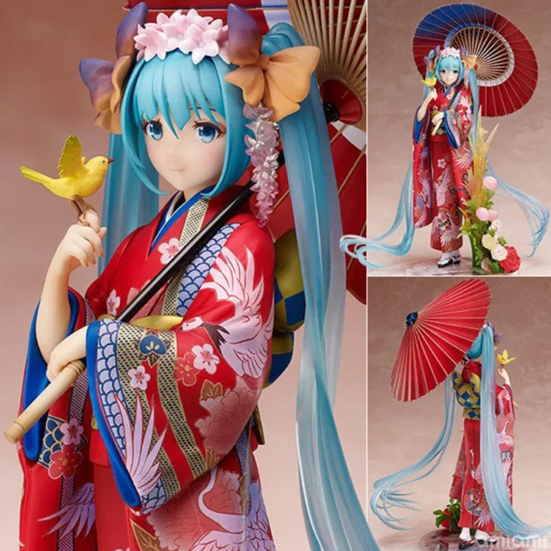 Hatsune Miku Anime Mädchen Figur von Bandai in mehrfarbigem Kimono aus Kunstharz als Dekoration für Kinder - Bild 1
