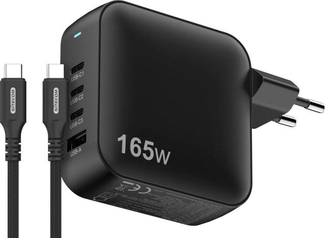 Sitecom 165 W GaN Power Delivery Ladegerät mit USB-C auf USB-C Kabel in Schwarz - Bild 1