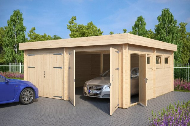 Doppelgarage Hansa aus Holz als Fertiggarage im Bausatz, 6 x 6 m - Bild 1