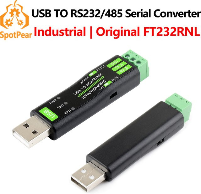 Spotpear Industrieller USB-zu-RS232/485-Seriell-UART-Konverter FT232RNL mit USB-C Anschluss in Schwarz - Bild 1