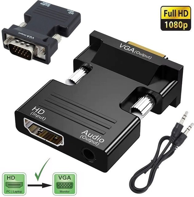 Mosizave HDMI auf VGA Konverter mit 3,5 mm Audio-Anschluss in Schwarz für HD 1080P Auflösung an PC, Laptop, PS4 und Monitor - Bild 1