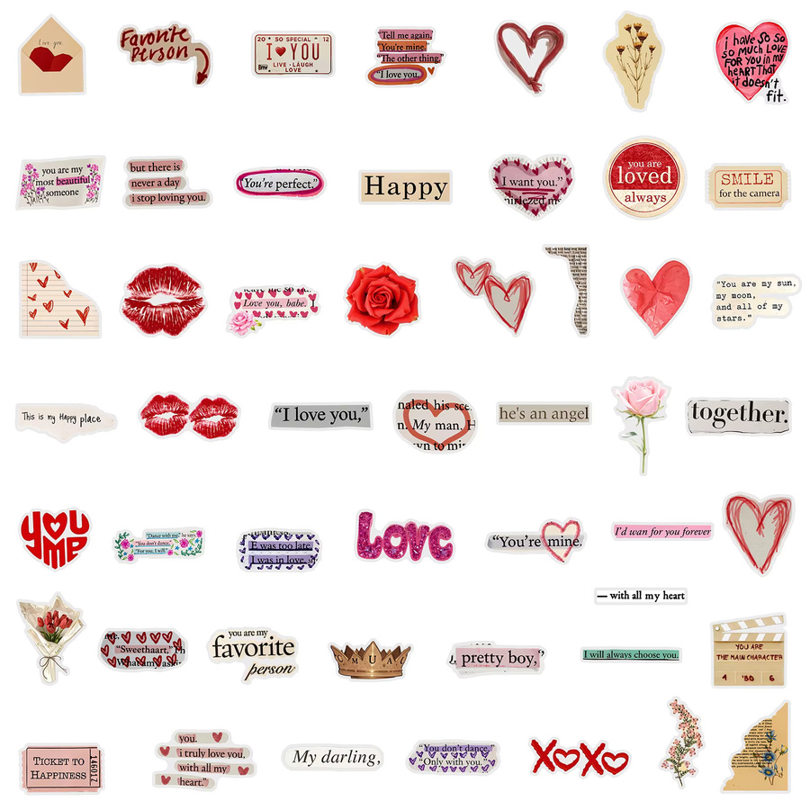 100 Stück Retro Valentinstag PET Aufkleber in Multicolour zur Dekoration von Handy, Laptop und Schreibtisch - Bild 2