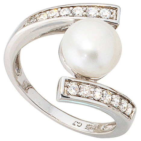 Colfem Ring 925 Silber, Perle, Zirkonia, Damen, Ringgröße 60 - Bild 1