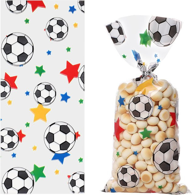 50 Stück Fußball Geschenktüten aus Kunststoff in Multicolour von xunyihappy als Partyzubehör für Geburtstage und Sportthemen - Bild 1