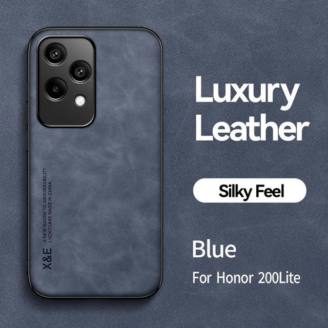 Retro Magnetische Wildleder Leder Hülle für Honor 200 Lite in Blau, Stoßfeste Matt Silikon Schutzhülle - Bild 1