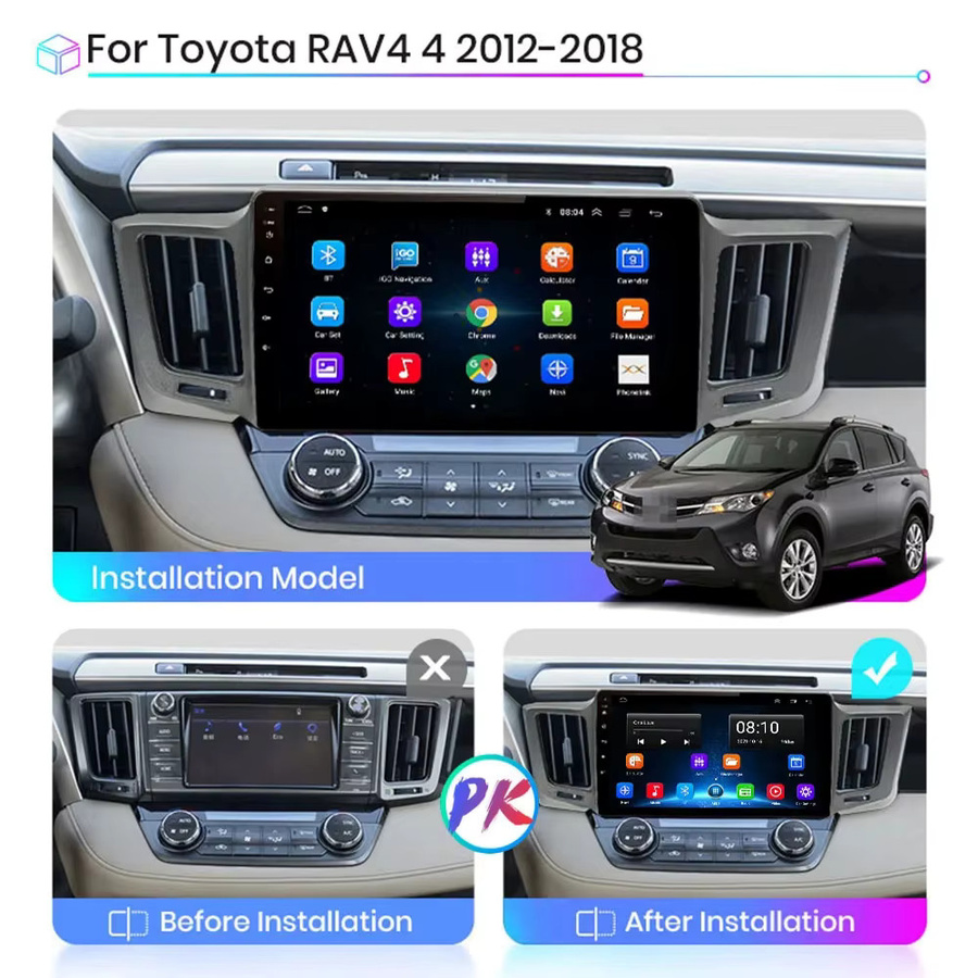 Junda Navi Android 15 Autoradio mit CarPlay und Bluetooth für Toyota RAV4 XA40, Schwarz - Bild 1