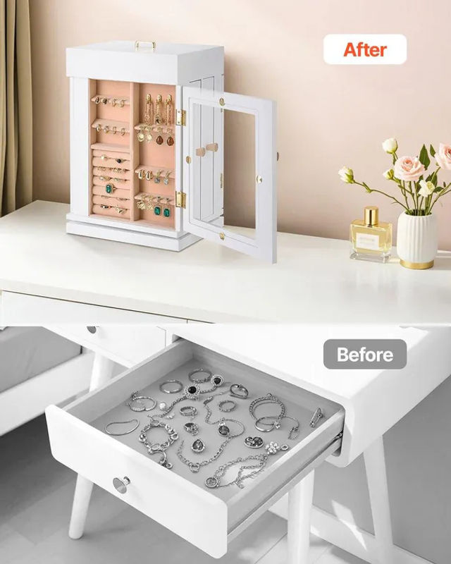 Schmuckorganizer Buying Solutions, MB als 360 Grad drehbare Schmuckschatulle in Weiß mit Halskettenhaken aus Holz und Leder - Bild 8
