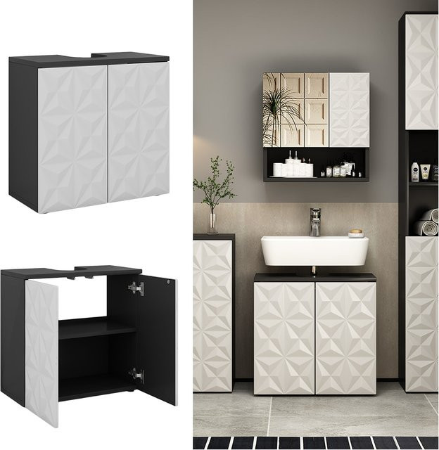 Vicco Waschtischunterschrank Edge Badezimmer Schrank in Schwarz Weiß mit 2 Türen B/T: 60 x 57 cm - Bild 1