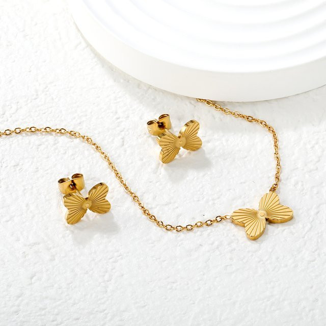 LUXUSTEEL Schmuck-Set, Schmetterling Katzenauge, Edelstahl, Gold, Damen - Bild 1