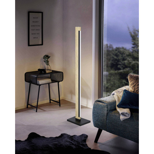 Eglo LED-Stehleuchte Camacho aus schwarzem Metall und naturfarbenem Holz, dimmbar - Bild 2