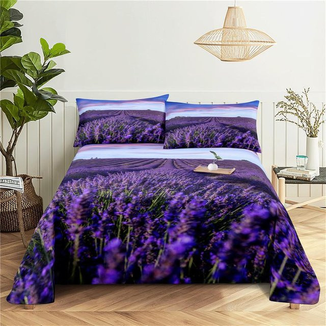 Bettwäsche-Set Lavendel mit Kissenbezug aus Polyester mit floralem Digitaldruck von Binchi Outdoor Product, Farbe: Lila, B/H: 150 x 230 cm - Bild 1