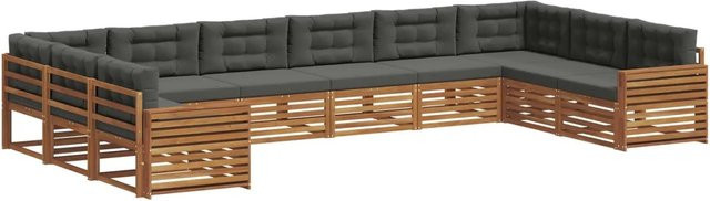 vidaXL Sofagarnitur 10-teilig aus Massivholz Akazie in Natur und Anthrazit mit Sitz- und Rückenkissen - Bild 1