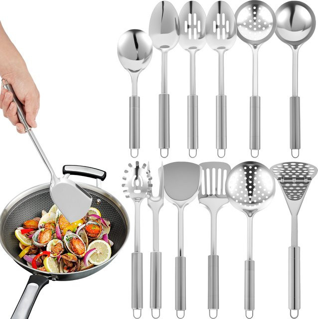 Willstar Kochutensilien-Set aus Edelstahl in Silber mit Hängeschlaufen, 10 bis 12 Teile - Bild 1