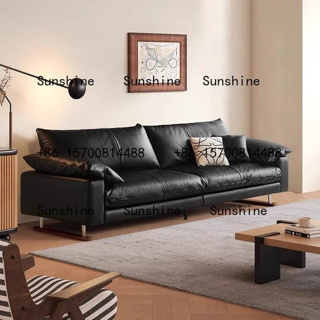 Divano Da Soggiorno Vintage-Lounge Sofa aus echtem Leder in Schwarz mit massivem Holzgestell - Bild 1