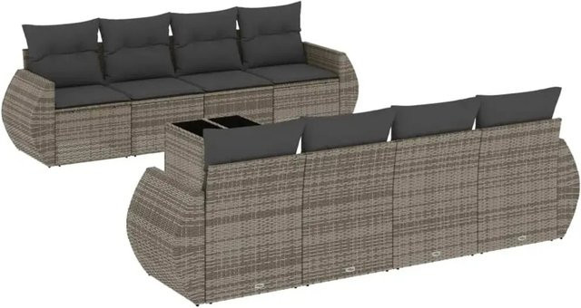 vidaXL 9-teilige Garten-Sofagarnitur aus Poly-Rattan mit Kissen in Grau - Bild 1