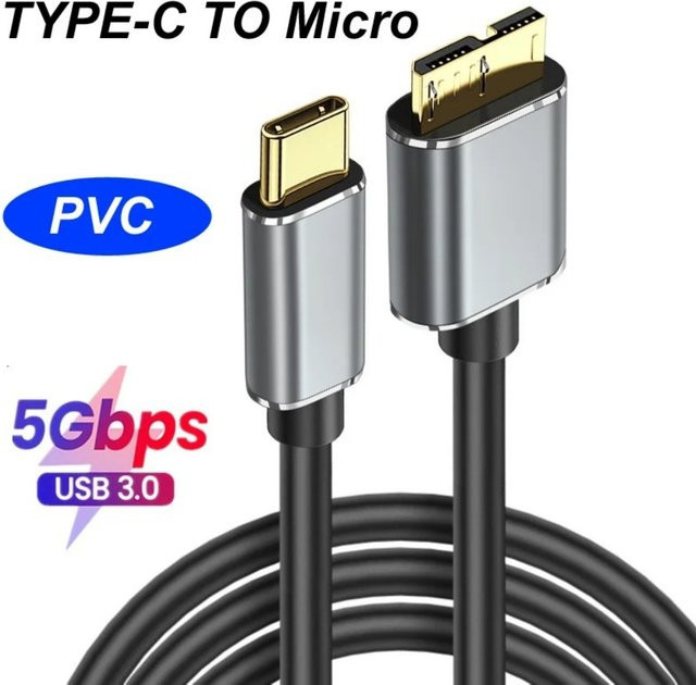 Western Digital USB 3.0 Typ C auf Micro B Datenkabel für externe Festplatten, Schwarz - Bild 1
