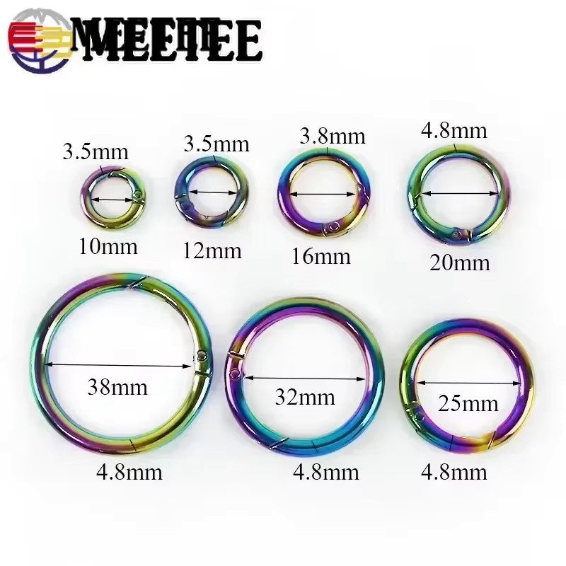 10 Stück Meetee Metallfeder-O-Ring-Schnallen als runde Karabiner-Karabinerhaken Schlüsselanhänger-Clips aus Stahl in Schwarz und Multicolour, Durchmesser: 16 bis 50 mm - Bild 3