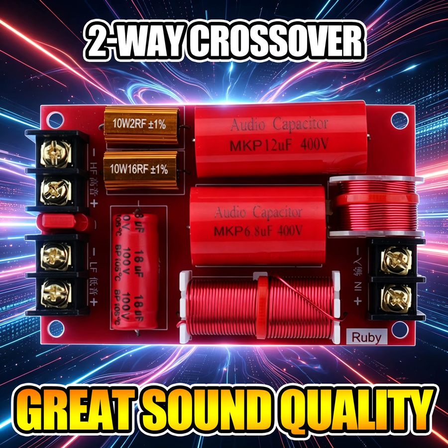 WMAT Hi-Fi 2-Wege-Frequenzweiche 250W Crossover-Netzwerk DIY-Kit für 6,5-8 Zoll Lautsprecher in Rot - Bild 3