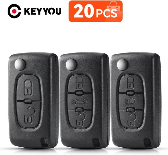 KEYYOU 20 Stück Flip Folding Autoschlüssel Gehäuse für Peugeot 107 206 307 407 408 und Citroen C2 C3 C4 C5, Farbe: Schwarz - Bild 1